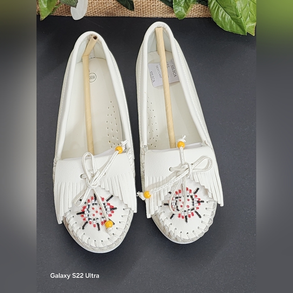 White Beaded Moccasins